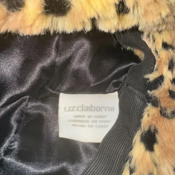 Vintage Liz Claiborne Bucket Hat Womens Leopard Faux Fur Animal Print Plush Soft
